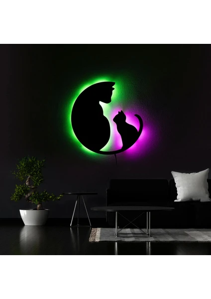 The Eba Design Tablo Marketi Hayvan, Kedi Tablo, Işıklı Duvar Dekor Ahşap, Neon Işık, Ledli Işıklı Tablo, Duvar Süsü