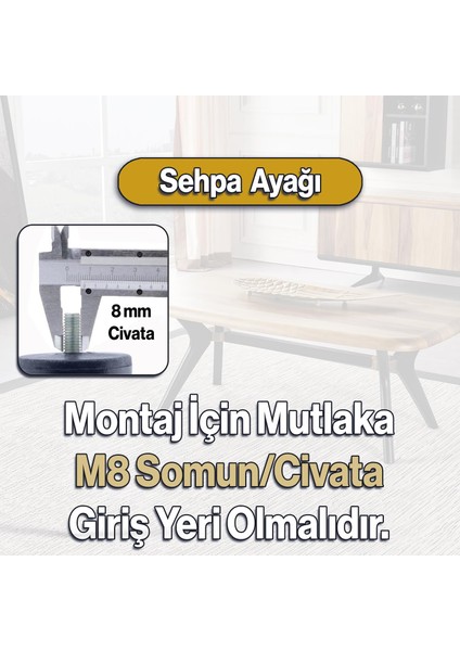 Sembol Plastik Sehpa Ayağı 30 cm Ahşap Desenli 1 Adet Mobilya Orta Sehpası M8 Civatalı Ayak Ayaklar