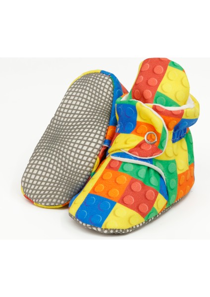 Organik Pamuk Bebek Pandufu, Kaydırmaz Taban, Yenidoğan Patiği, Ev Kreş Ayakkabısı, Lego