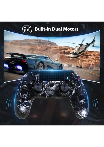 Siyah Kafatası-Kablosuz Ps4 Denetleyici Gamepad Çift Şok Altı Eksenli Dokunmatik Yüzey Playstation 4/pro/slim/pc Için Hareket Kontrolü 360 Joyftick (Yurt Dışından)