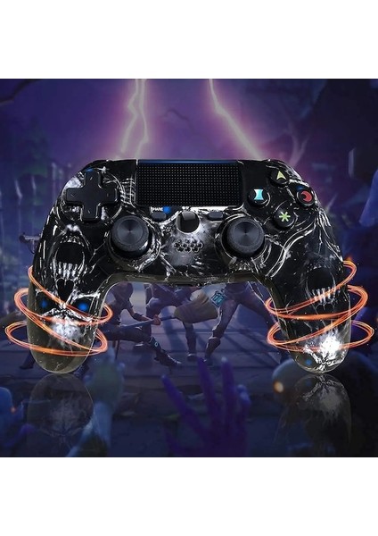 Siyah Kafatası-Kablosuz Ps4 Denetleyici Gamepad Çift Şok Altı Eksenli Dokunmatik Yüzey Playstation 4/pro/slim/pc Için Hareket Kontrolü 360 Joyftick (Yurt Dışından)