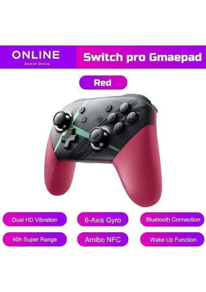 Kırmızı-Nfc ve Uyandırma Fonksiyonlu Switch Pro Denetleyicisi Için Kablosuz Joystick 6 Eksenli Gyro Kolu Hd Titreşim Bluetooth Gamepad (Yurt Dışından)