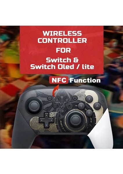 Kırmızı-Nfc ve Uyandırma Fonksiyonlu Switch Pro Denetleyicisi Için Kablosuz Joystick 6 Eksenli Gyro Kolu Hd Titreşim Bluetooth Gamepad (Yurt Dışından)