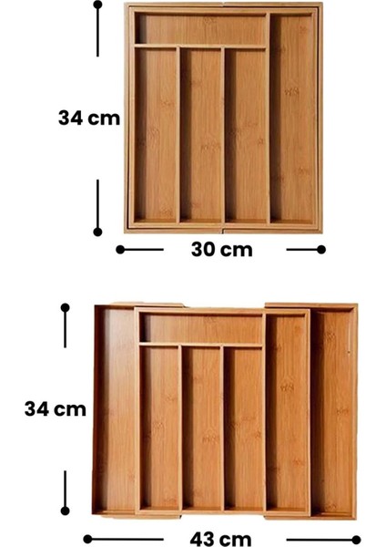 Lev Aksesuar Bambu Çekmece Içi 5-7 Gözlü Kaşıklık Düzenleyici, Ayarlanabilir Çekmece Organizeri