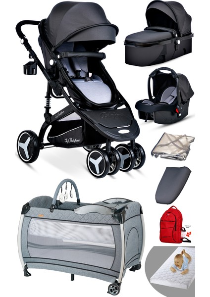 8'in1 Yeni Doğan Set Baby Home 945 Travel Sistem Bebek Arabası ve 600 Oyun Parkı Beşik Park Yatak