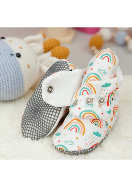 Organik Pamuk Bebek Pandufu, Kaydırmaz Taban, Yenidoğan Patiği, Ev Kreş Ayakkabısı, Gökkuşağı fiyatları