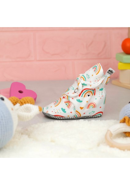 Organik Pamuk Bebek Pandufu, Kaydırmaz Taban, Yenidoğan Patiği, Ev Kreş Ayakkabısı, Gökkuşağı