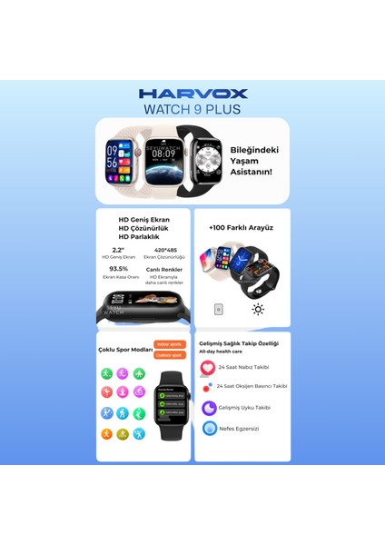 Watch 9 Plus Harvox Akıllı Saat Iphone ve Android Tüm Akıllı Telefonlara Uyumlu