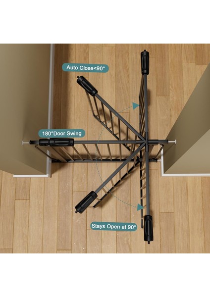 Ekstra Geniş Bebek Kapısı - Siyah Metal, Otomatik Kapanan Emniyet Kapısı, Çocuk ve Evcil Hayvan Güvenliği Için