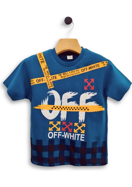 - Erkek Çocuk Ikili Takım Off-White Baskılı Tişört ve Eşofman Altı Takımı 3-11 Yaş