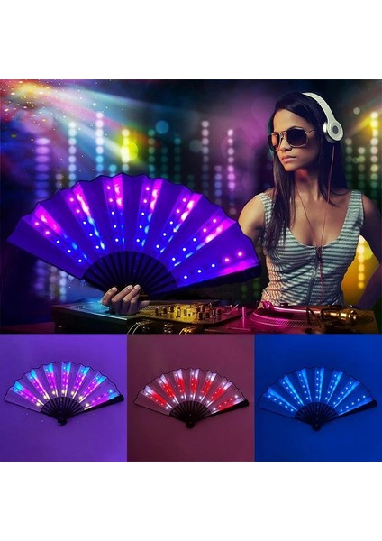 Şarj Edilebilir Fan LED Işık Up Çin Gece Kulübü Dj Müzik Gösterisi Için Yelpaze Renkli Aydınlık El Fan Gösterişli Sahne