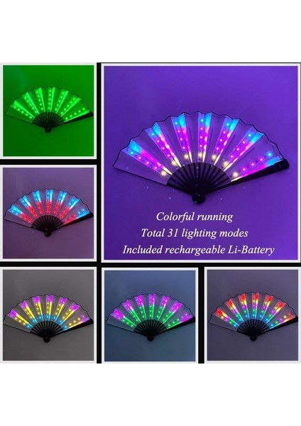 Şarj Edilebilir Fan LED Işık Up Çin Gece Kulübü Dj Müzik Gösterisi Için Yelpaze Renkli Aydınlık El Fan Gösterişli Sahne fiyatları