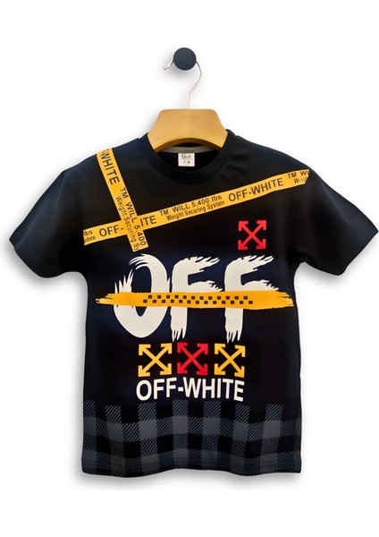 - Erkek Çocuk Ikili Takım Off-White Baskılı Tişört ve Eşofman Altı Takımı 3-11 Yaş