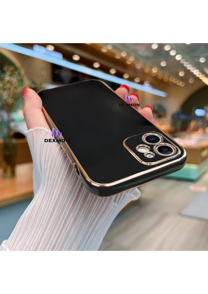 iPhone 11 Uyumlu Kılıf Kamera Korumalı Arkası Renkli Kenarları Parlak Dore Tasarım Kapak