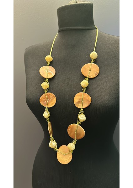 Sedef Boncuklu Taşlı Tasarım Kadın Kolye Boy 42 cm modelleri