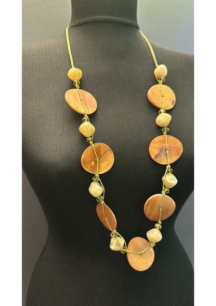 Sedef Boncuklu Taşlı Tasarım Kadın Kolye Boy 42 cm fırsatları