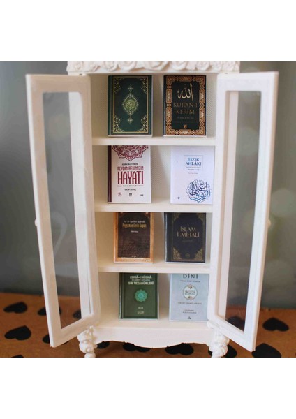 Beyaz Minyatür Kitaplık ve 8 Adet Dini Kitap modelleri