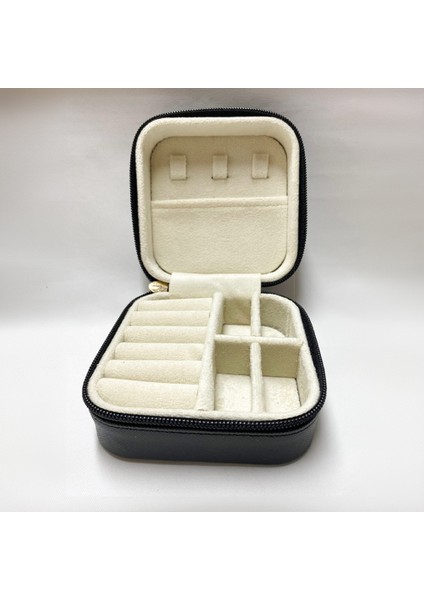 Takı Organizer Kutusu - Seyahat Aksesuar Çantası Düzenleyici-Siyah-Yerli ÜRETIM-11X11X7 cm