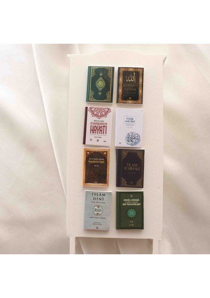 Beyaz Minyatür Kitaplık ve 8 Adet Dini Kitap fırsatları
