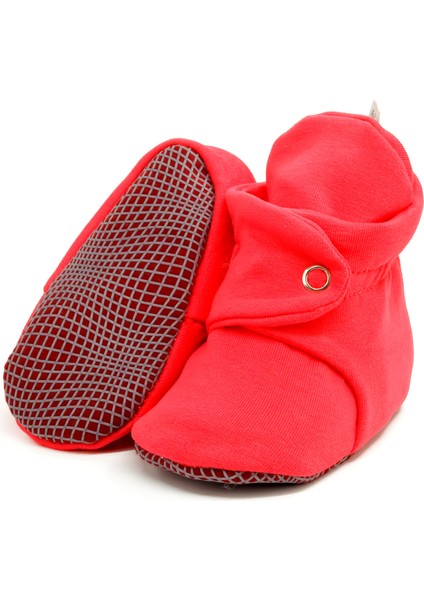 Organik Pamuk Bebek Pandufu, Kaydırmaz Taban, Yenidoğan Patiği, Ev Kreş Ayakkabısı, Nar Çiçeği