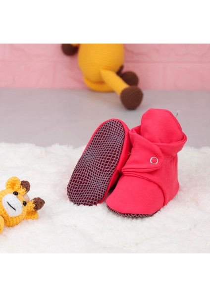 Organik Pamuk Bebek Pandufu, Kaydırmaz Taban, Yenidoğan Patiği, Ev Kreş Ayakkabısı, Nar Çiçeği