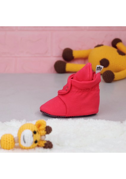 Organik Pamuk Bebek Pandufu, Kaydırmaz Taban, Yenidoğan Patiği, Ev Kreş Ayakkabısı, Nar Çiçeği