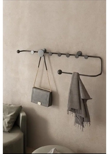 Metal Duvar Askısı Metal Askılık Elbise Askılığı Siyah 80 cm