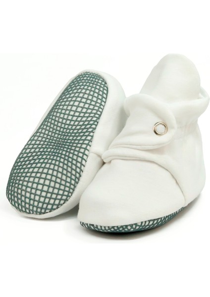 Organik Pamuk Bebek Pandufu, Kaydırmaz Taban, Yenidoğan Patiği, Ev Kreş Ayakkabısı, Beyaz