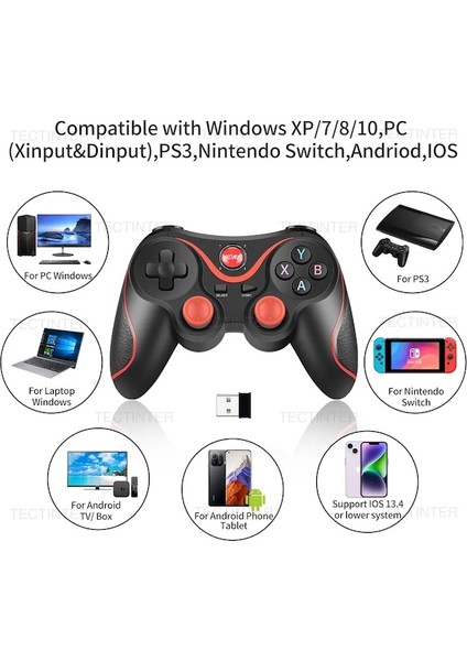 Standlı T3 Plus- Terios T3+ Kablosuz Joystick Gamepad Oyun Denetleyicisi Cep Telefonu + Tablet Tv Için Bluetooth Bt3.0 Joystick Kutu Tutucu (Yurt Dışından)