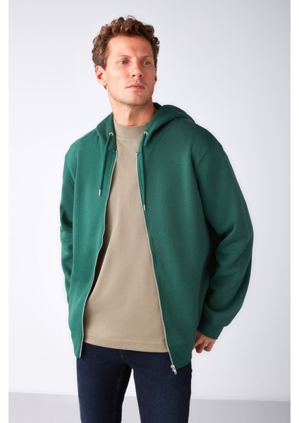 Gerry Erkek Fermuarlı Yan Cepli Kapüşonlu Kordonlu Yeşil Sweatshirt fiyatları