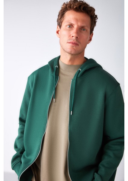 Gerry Erkek Fermuarlı Yan Cepli Kapüşonlu Kordonlu Yeşil Sweatshirt modelleri