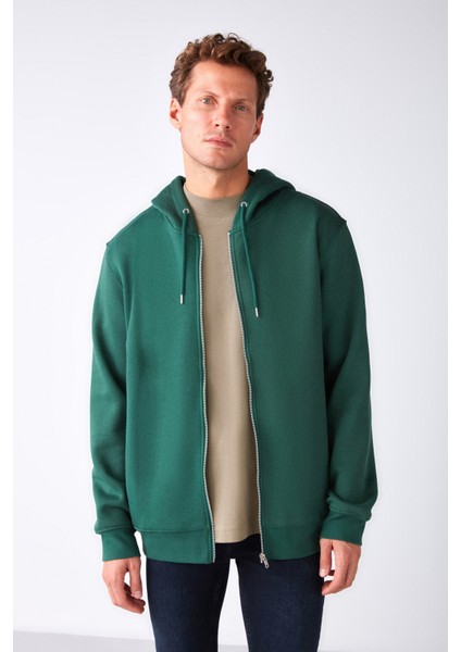 Gerry Erkek Fermuarlı Yan Cepli Kapüşonlu Kordonlu Yeşil Sweatshirt fırsatları