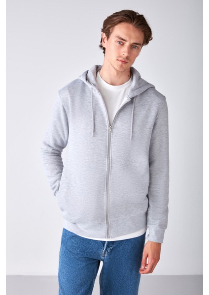 Gerry Erkek Fermuarlı Yan Cepli Kapüşonlu Kordonlu Grimelanj Sweatshirt