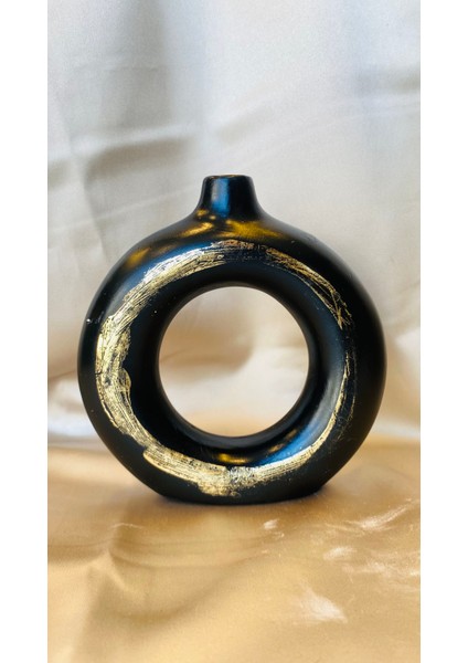 Orta Boy Siyah Yaldızlı Yuvarlak Dekoratifler Vazo