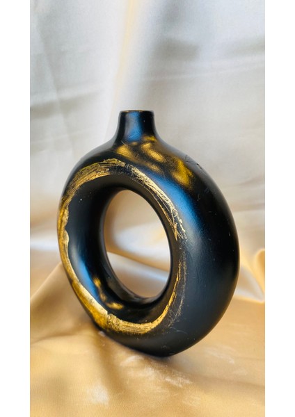 Orta Boy Siyah Yaldızlı Yuvarlak Dekoratifler Vazo fiyatları