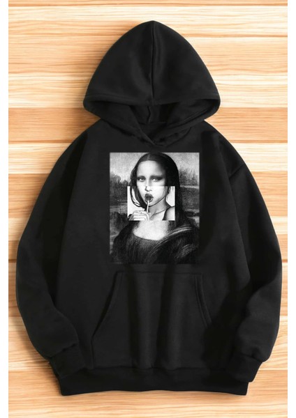 Only Trendwear Unisex Mona Lisa Baskılı Bisiklet Yaka Sweatshirt