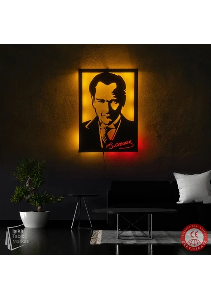 The Eba Design Tablo Marketi Atatürk Tablosu, Atatürk Figür, Işıklı Duvar Dekor Ahşap, Neon Işık, Duvar Süsü