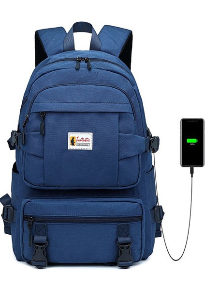 Laptop Bölmeli, USB Şarj Kablolu, Su Geçirmez Lise ve Günlük Kaliteli Sırt Çantası Lacivert SRT5018