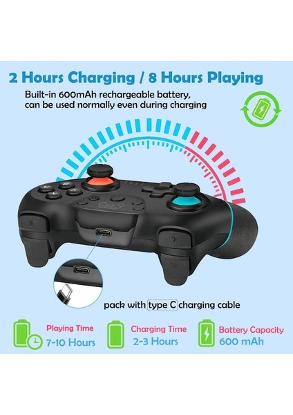 Gümüş-Bluetooth Pro Gamepad Nintendo Anahtarı Konsolu Için Kablosuz Gamepad Video Oyunu USB Joystick Denetleyici Kontrolü 6 Eksenli Kolu Ile (Yurt Dışından)