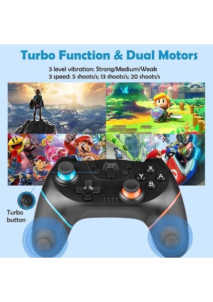 Gümüş-Bluetooth Pro Gamepad Nintendo Anahtarı Konsolu Için Kablosuz Gamepad Video Oyunu USB Joystick Denetleyici Kontrolü 6 Eksenli Kolu Ile (Yurt Dışından)