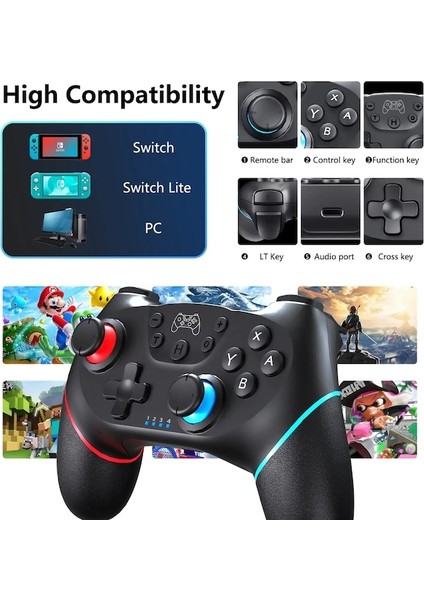 Siyah Uyumlu Nintendo Anahtarı Denetleyicisi Kablosuz Bluetooth Oyun Kumandaları Nintendo Anahtarı Pro OLED Konsol Kontrol Joystick (Yurt Dışından) fırsatları
