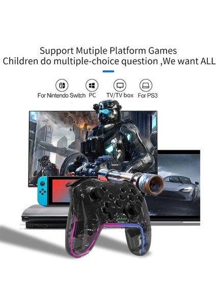 Kristal Yeşil-Bluetooth Kablosuz Şeffaf Denetleyici Nintendo Anahtarı Pc Ps3 Joystick Hd Çift Titreşim Turbo 6 Eksen Jiroskop Gamepad (Yurt Dışından)