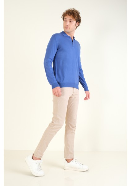 Erkek Düğmeli Polo Yaka Kazak Indigo