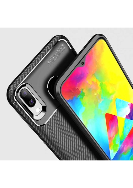 Samsung Galaxy M20 Kılıf Darbe Emici Uzun Ömürlü Dayanıklı Parmak Izi Yapmaz Karbon Tasarım Negro Silikon Kılıf