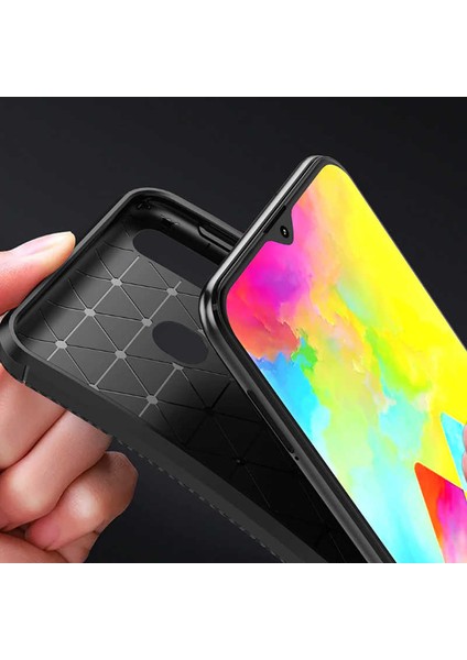 Samsung Galaxy M20 Kılıf Darbe Emici Uzun Ömürlü Dayanıklı Parmak Izi Yapmaz Karbon Tasarım Negro Silikon Kılıf