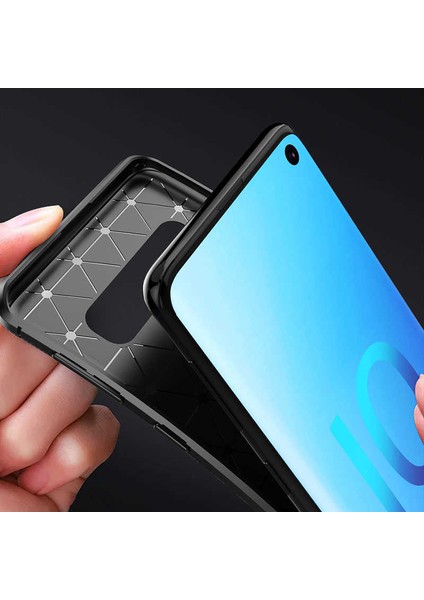 Samsung Galaxy S10E Kılıf Darbe Emici Uzun Ömürlü Dayanıklı Parmak Izi Yapmaz Karbon Tasarım Negro Silikon Kılıf