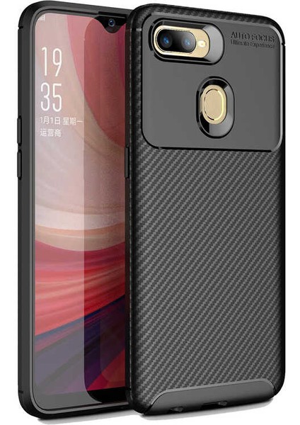 Oppo A7X Kılıf Darbe Emici Uzun Ömürlü Dayanıklı Parmak Izi Yapmaz Karbon Tasarım Negro Silikon Kılıf