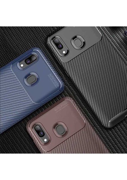 Samsung Galaxy A20 Kılıf Darbe Emici Uzun Ömürlü Dayanıklı Parmak Izi Yapmaz Karbon Tasarım Negro Silikon Kılıf