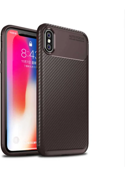 Apple iPhone Xs Max 6.5 Kılıf Darbe Emici Uzun Ömürlü Dayanıklı Parmak Izi Yapmaz Karbon Tasarım Negro Silikon Kılıf