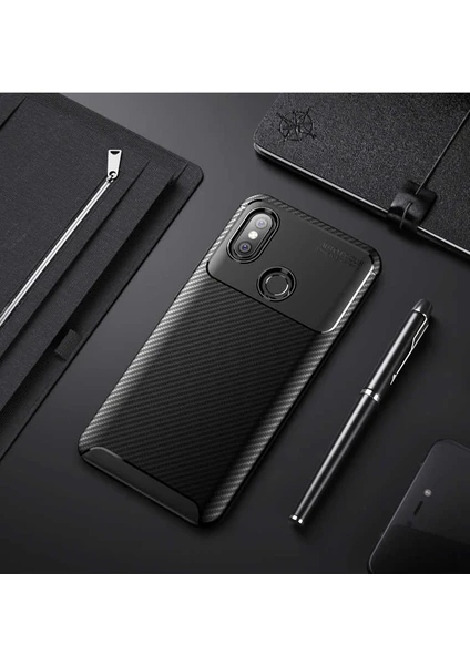 Xiaomi Redmi Note 6 Pro Kılıf Darbe Emici Uzun Ömürlü Dayanıklı Parmak Izi Yapmaz Karbon Tasarım Negro Silikon Kılıf